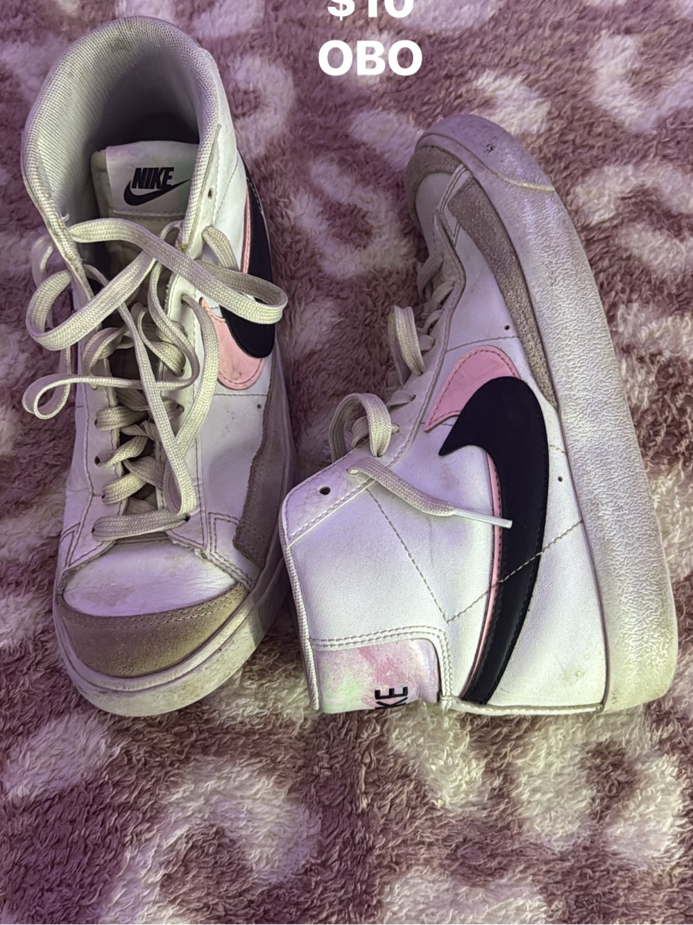 Nike Women's High-Top Sneakers in White with Black and Pink Accents